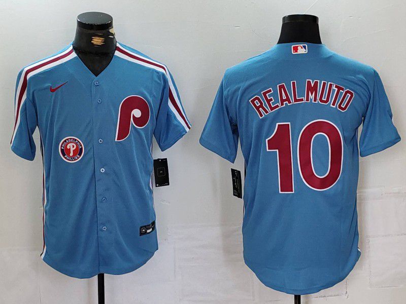 Men Philadelphia Phillies #10 Realmuto Blue Throwback 2024 Nike MLB Jersey style 2->cleveland indians->MLB Jersey
